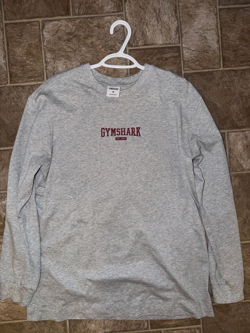 Gymshark Light Gray Long Sleeve Shirt with Burgundy Logo